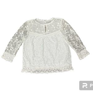 Hinge White Eyelet Embroidered Blouse Size M